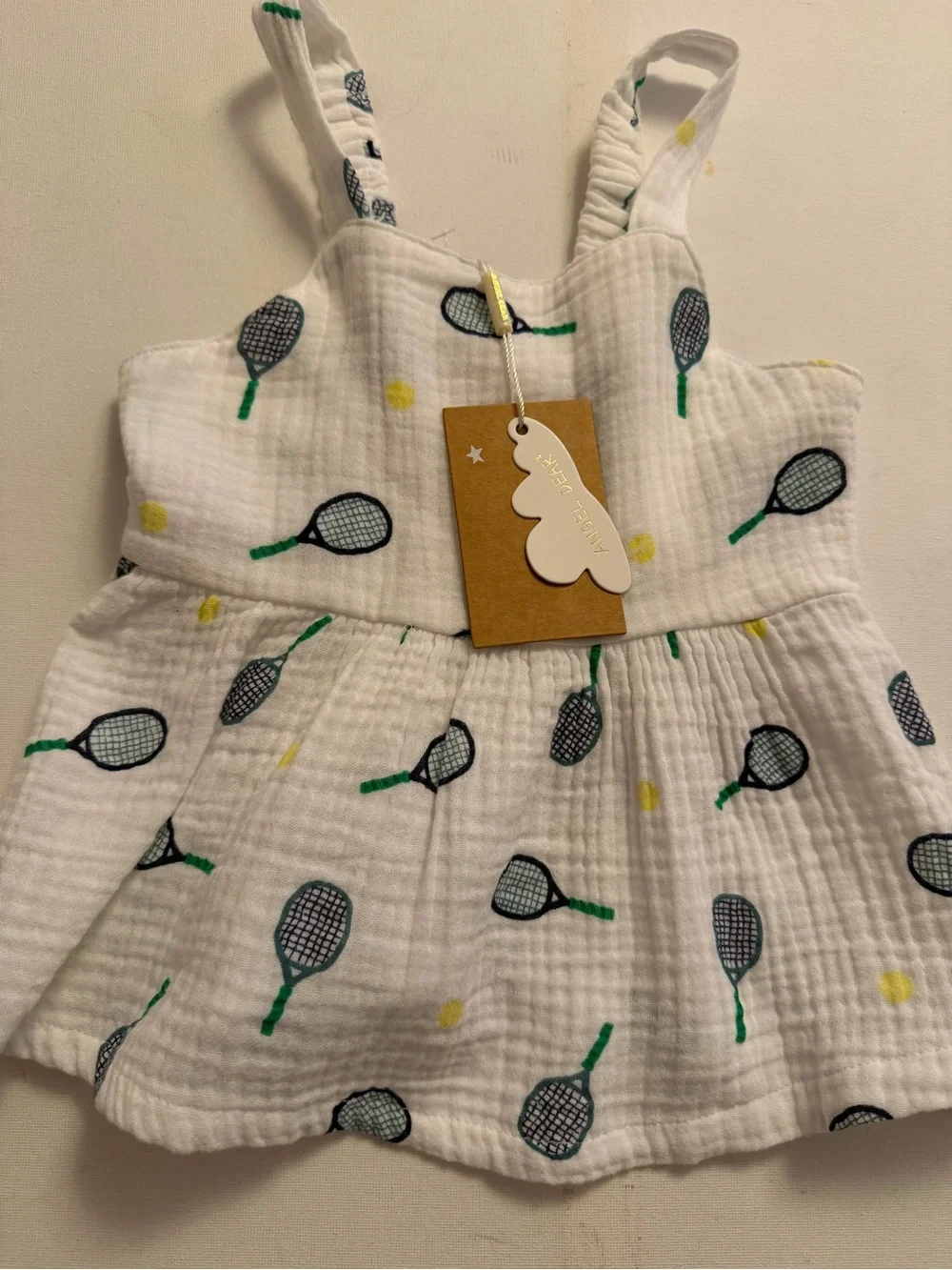 Angel Dear White Tennis Racket Peplum Top & Navy Shorts Set